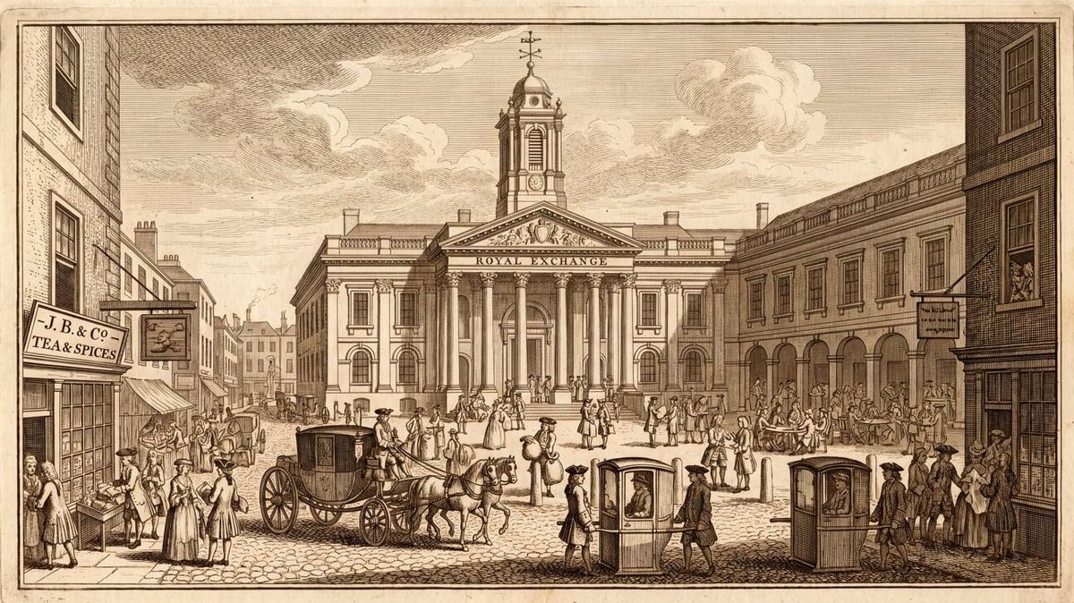 An engraving of the Royal Exchange, London